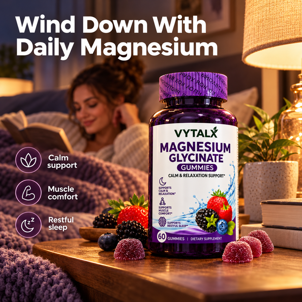 VYTALX Magnesium Glycinate Gummies – 60 Count | Calm & Sleep Support